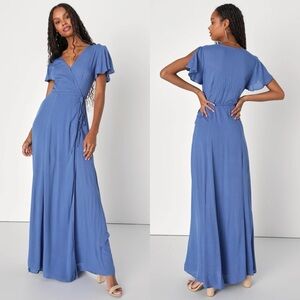 Lulus | Heart of Marigold Denim Blue Wrap Maxi Dress